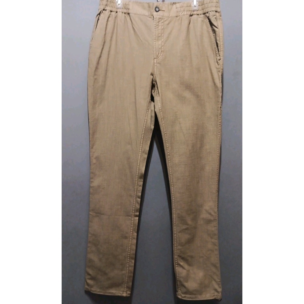 New Cotton Pants Womens L Chino Khaki Straight Leg Elastic Waist Pull On Boho